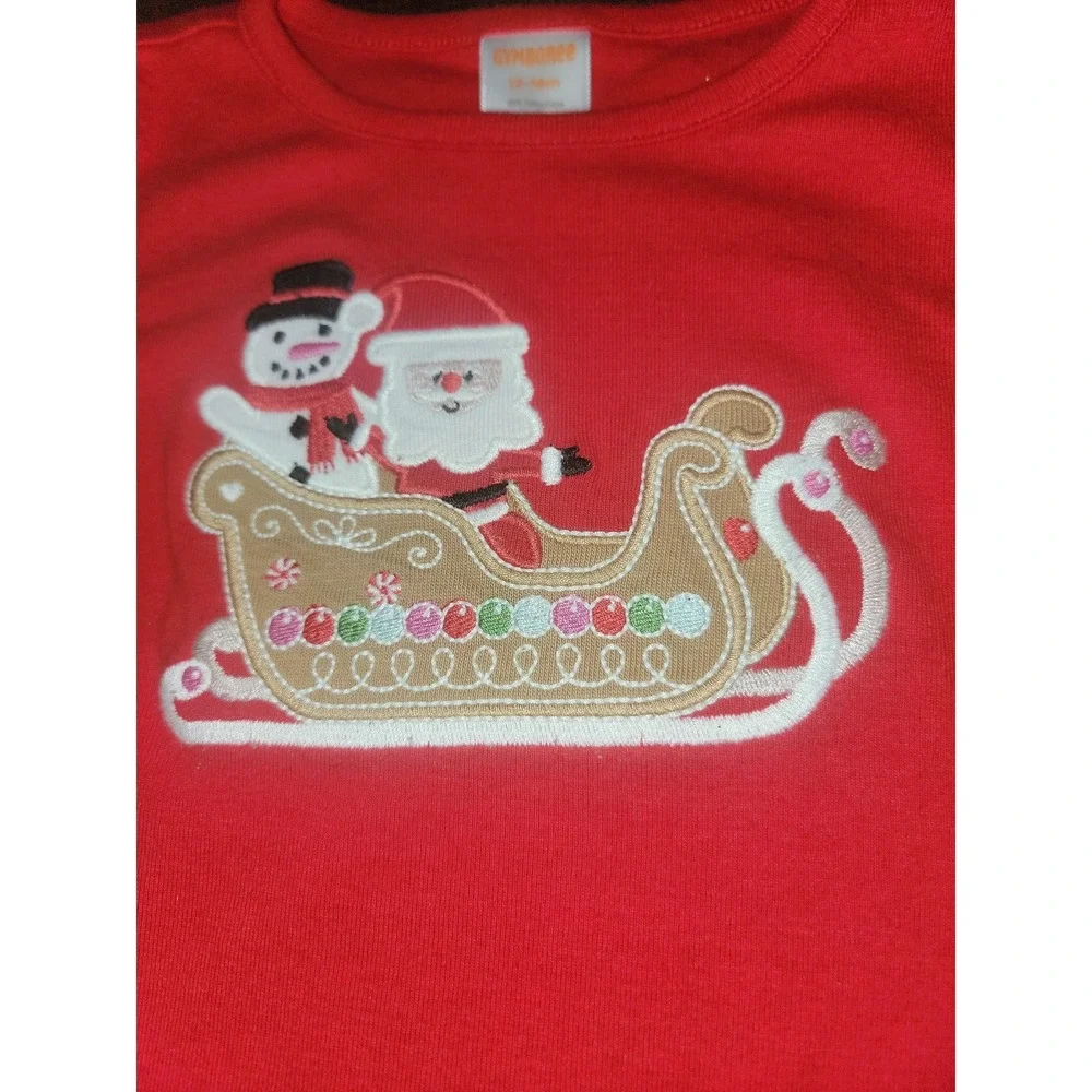 Gymboree holiday express Christmas santa sleigh‎ snowman top 12 18 months